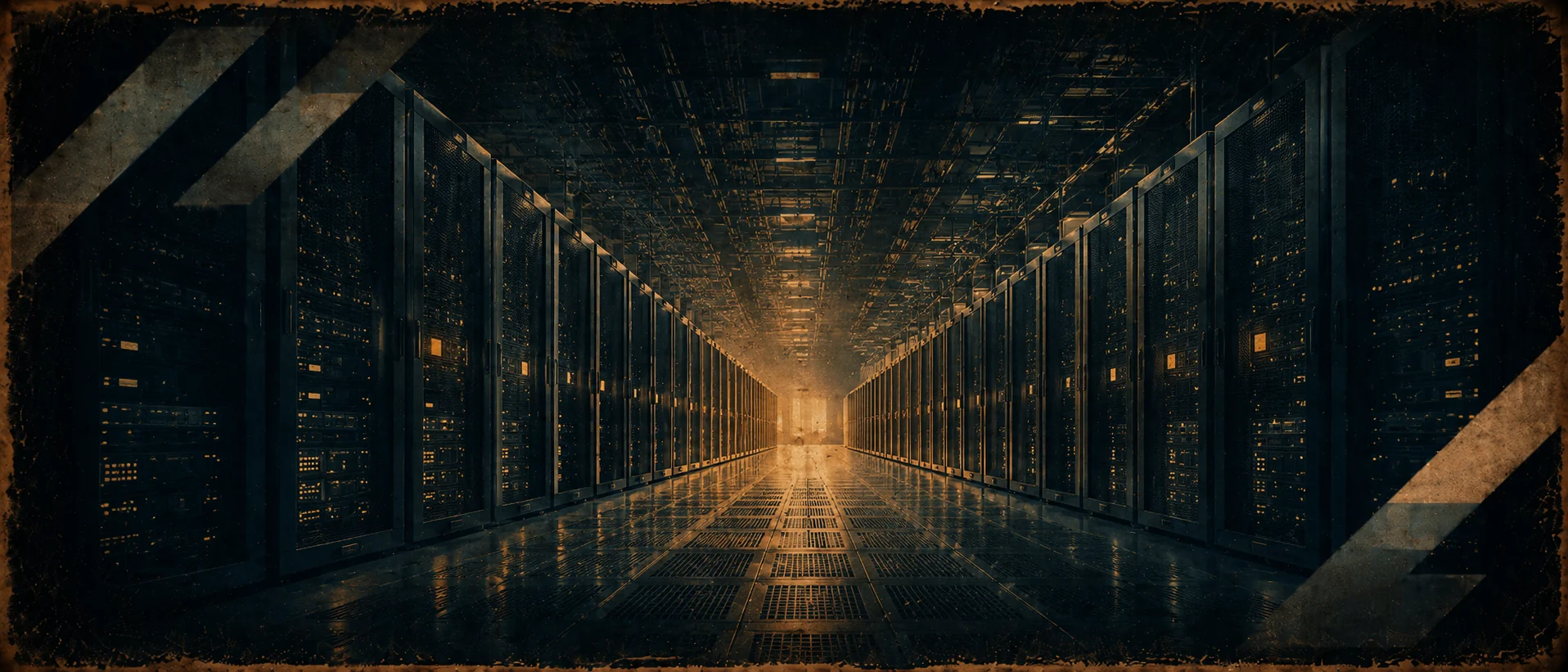 Long aisle inside a high-density data center